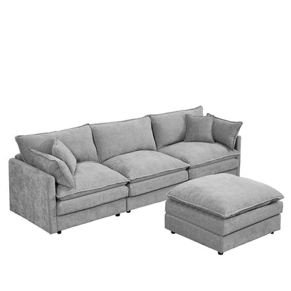 3-Seater Comfy Cloud Couches with Movable Ottoman