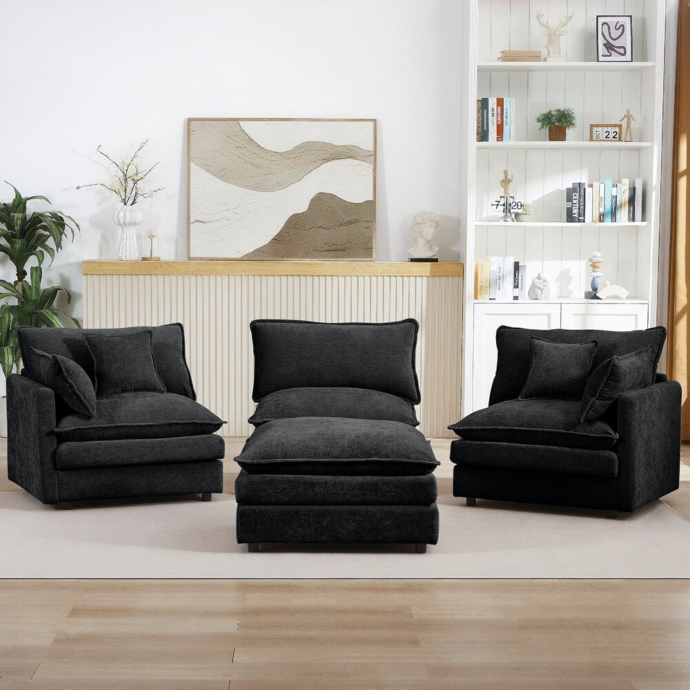 3-Seater Comfy Cloud Couches with Movable Ottoman