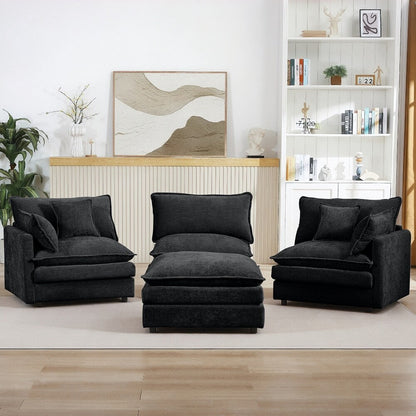 3-Seater Comfy Cloud Couches with Movable Ottoman