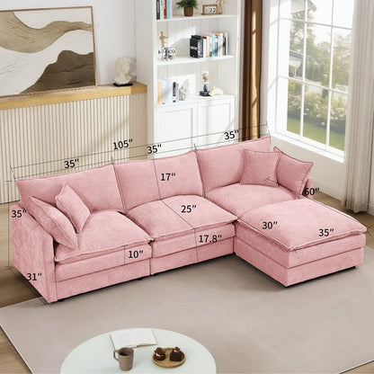 3-Seater Comfy Cloud Couches with Movable Ottoman