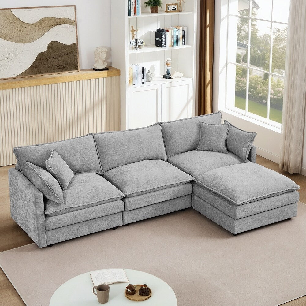 3-Seater Comfy Cloud Couches with Movable Ottoman
