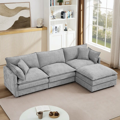 3-Seater Comfy Cloud Couches with Movable Ottoman