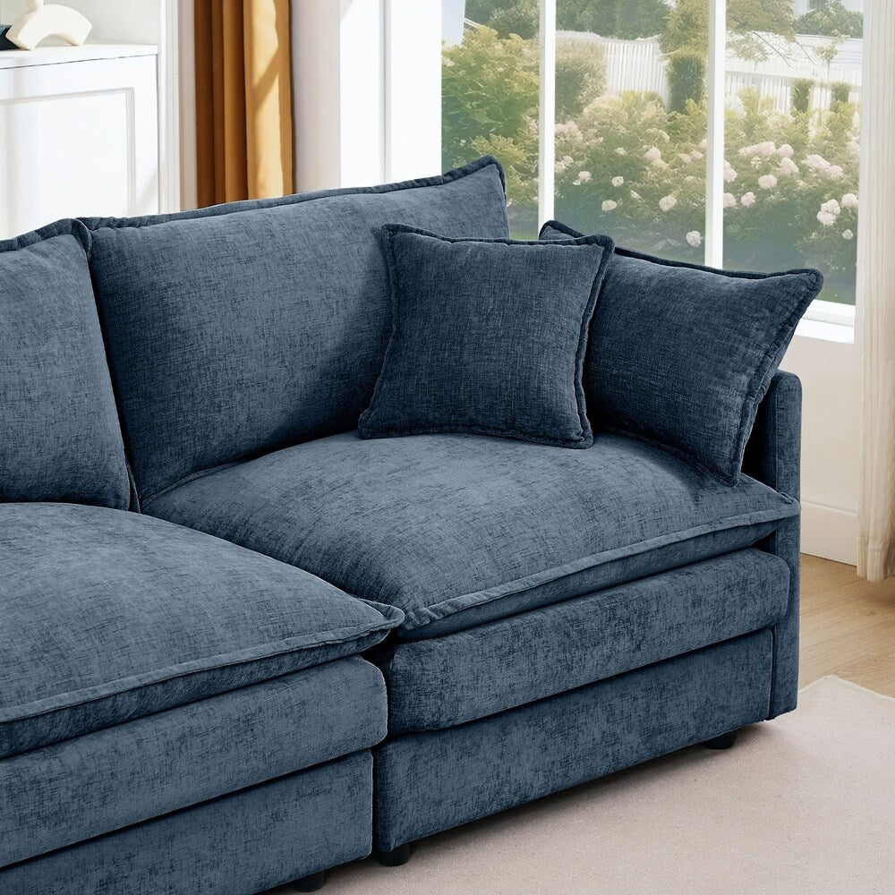 3-Seater Comfy Cloud Couches with Movable Ottoman