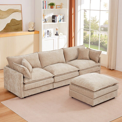 3-Seater Comfy Cloud Couches with Movable Ottoman