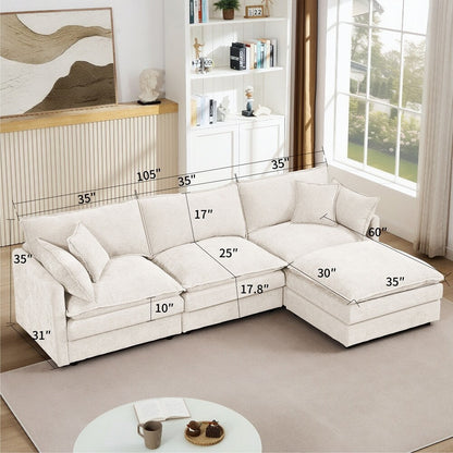 3-Seater Comfy Cloud Couches with Movable Ottoman