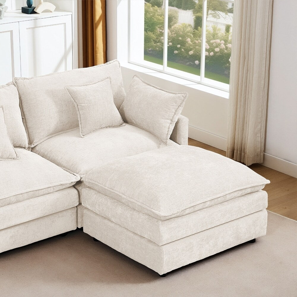 3-Seater Comfy Cloud Couches with Movable Ottoman