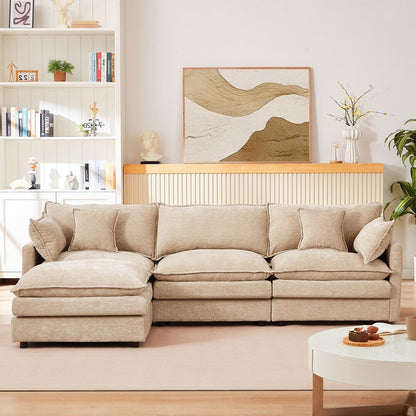 3-Seater Comfy Cloud Couches with Movable Ottoman