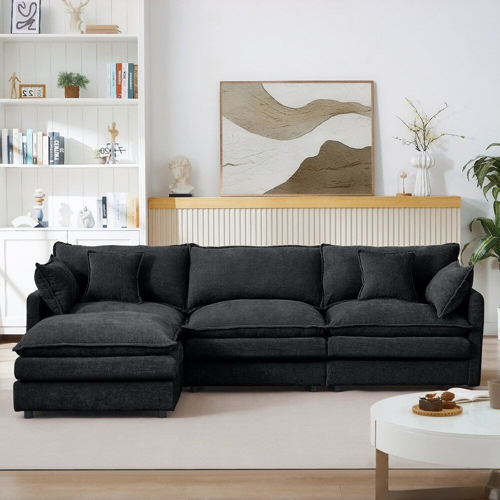 3-Seater Comfy Cloud Couches with Movable Ottoman