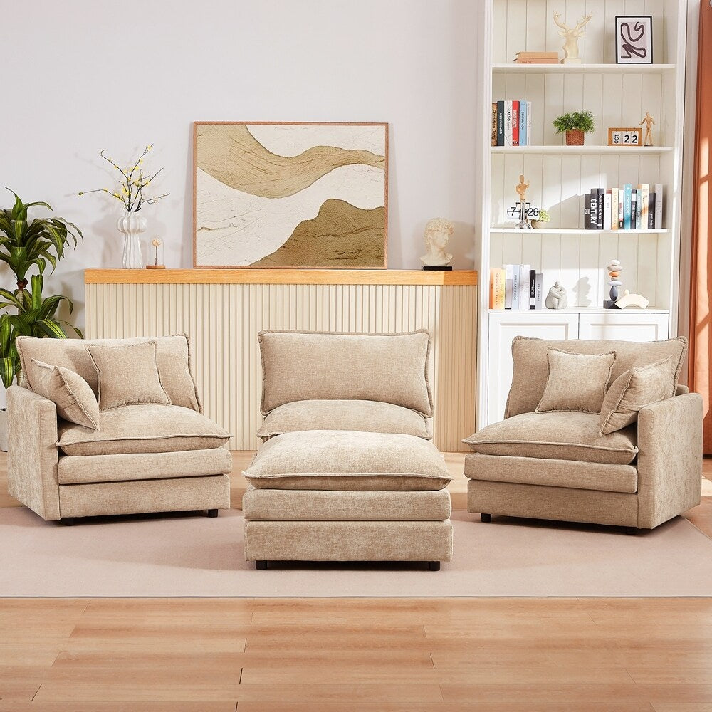 3-Seater Comfy Cloud Couches with Movable Ottoman
