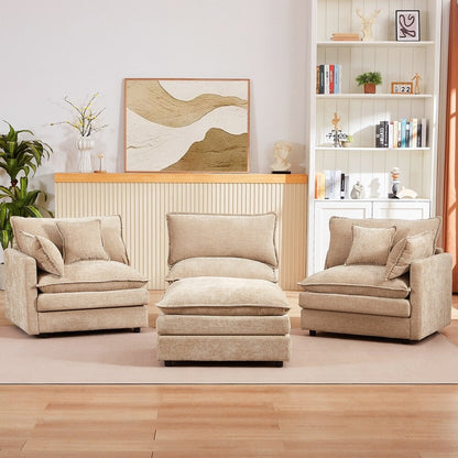 3-Seater Comfy Cloud Couches with Movable Ottoman
