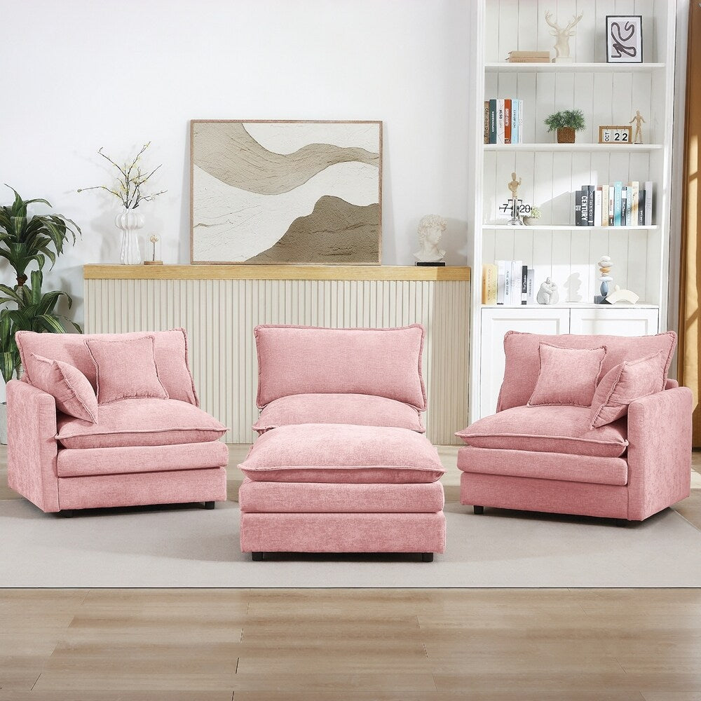 3-Seater Comfy Cloud Couches with Movable Ottoman