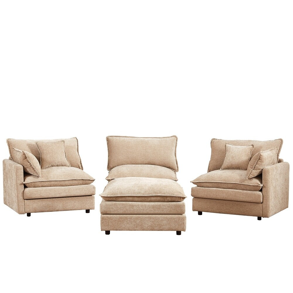 3-Seater Comfy Cloud Couches with Movable Ottoman
