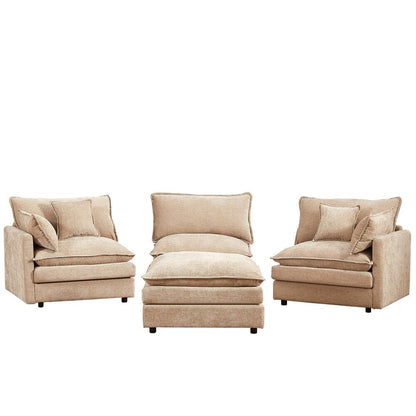 3-Seater Comfy Cloud Couches with Movable Ottoman
