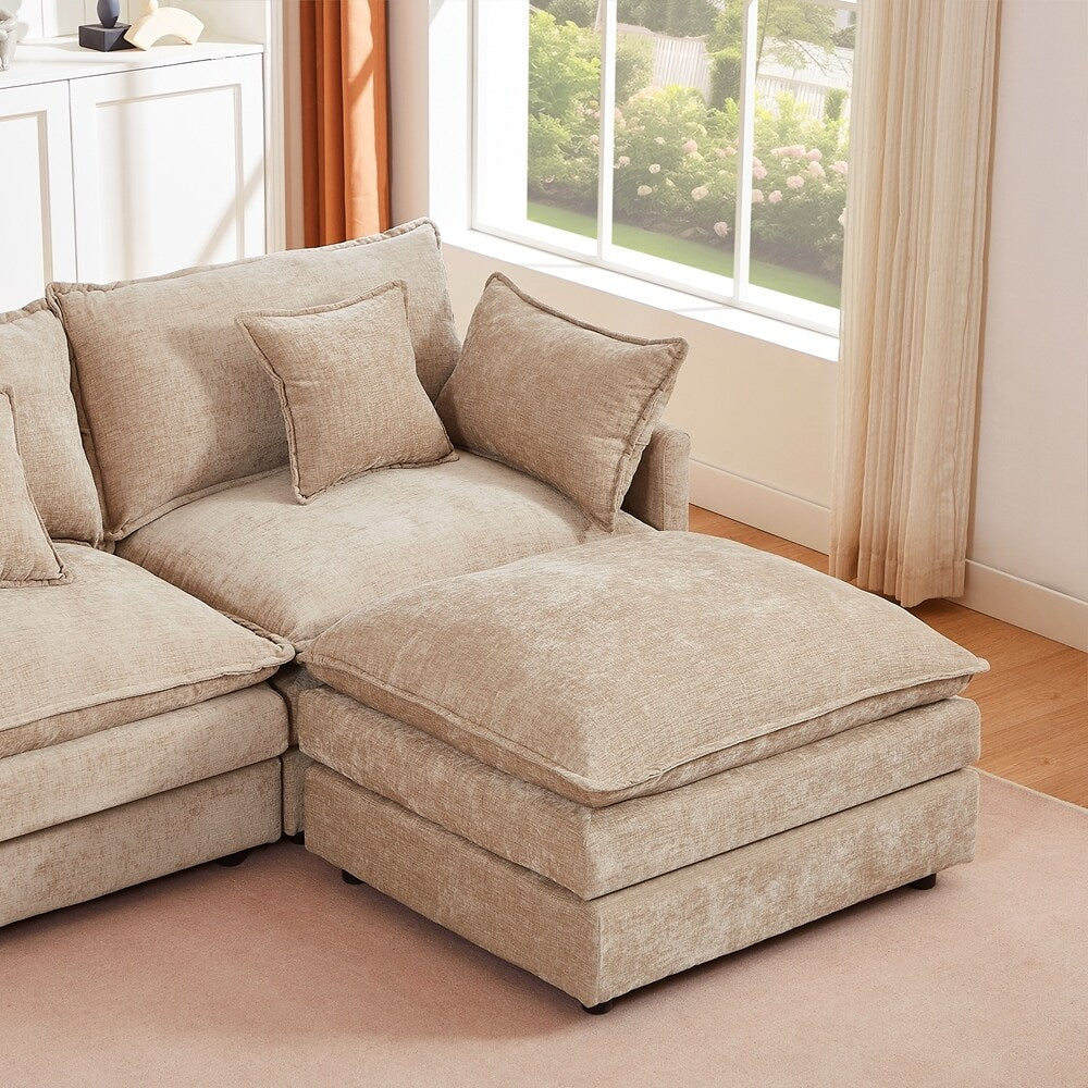 3-Seater Comfy Cloud Couches with Movable Ottoman