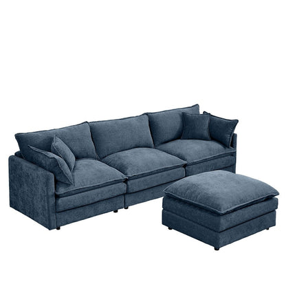 3-Seater Comfy Cloud Couches with Movable Ottoman