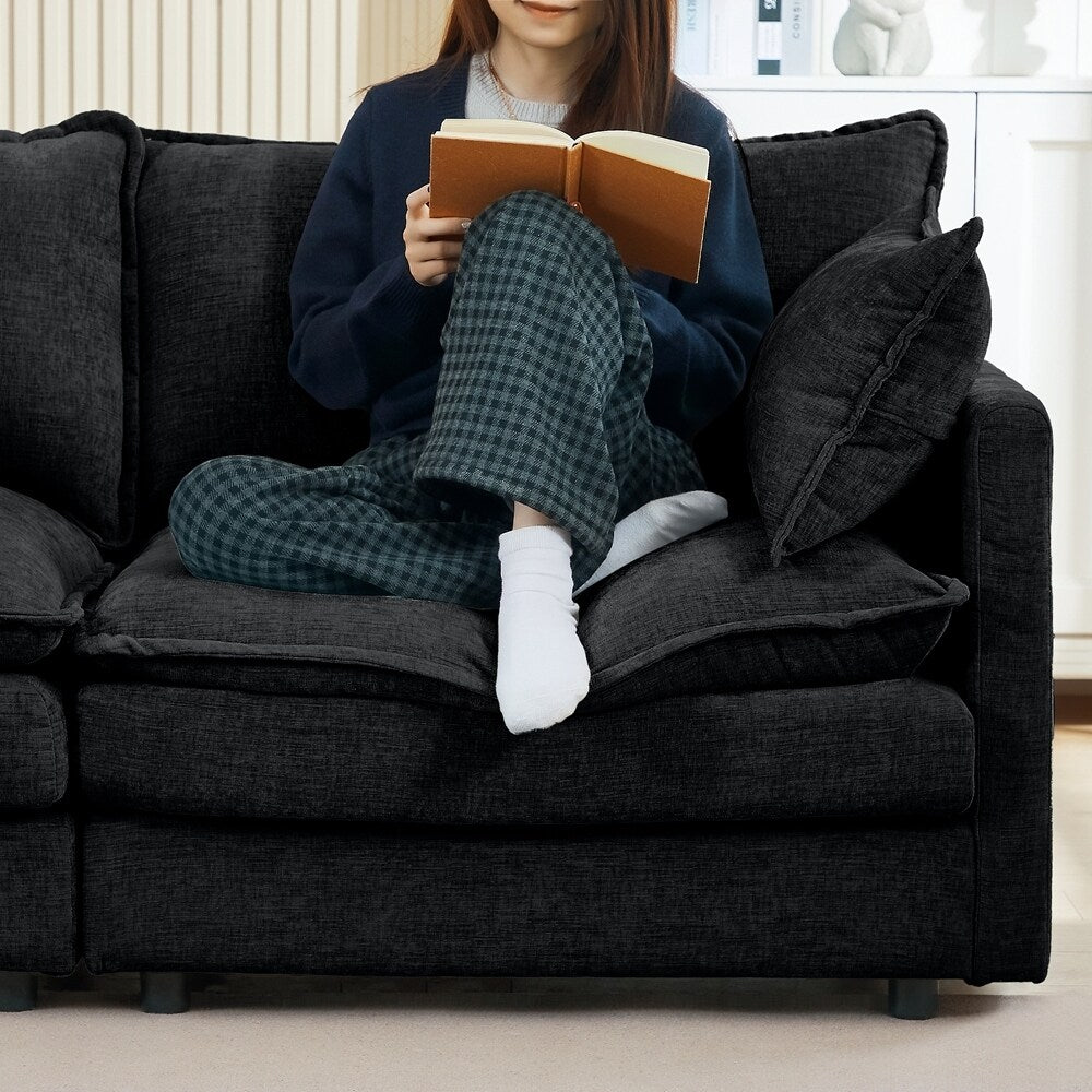3-Seater Comfy Cloud Couches with Movable Ottoman