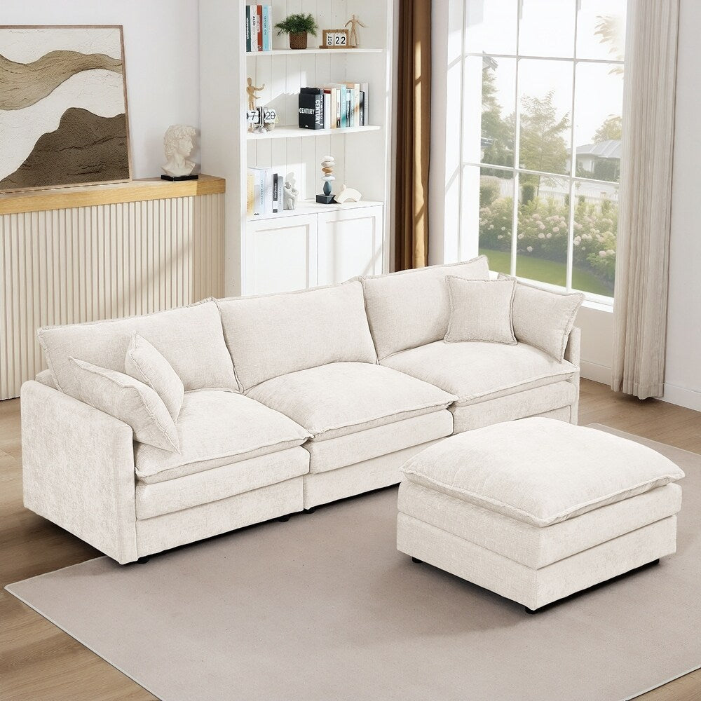 3-Seater Comfy Cloud Couches with Movable Ottoman
