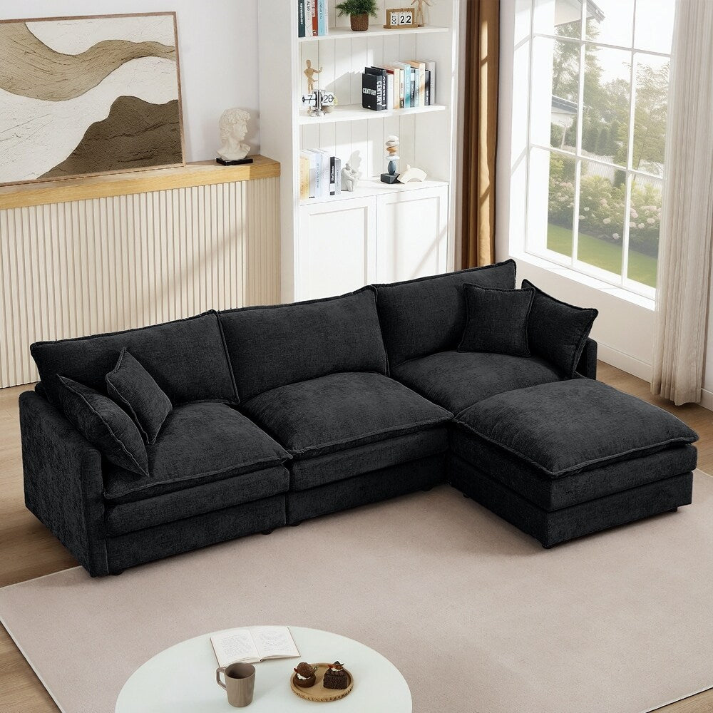 3-Seater Comfy Cloud Couches with Movable Ottoman