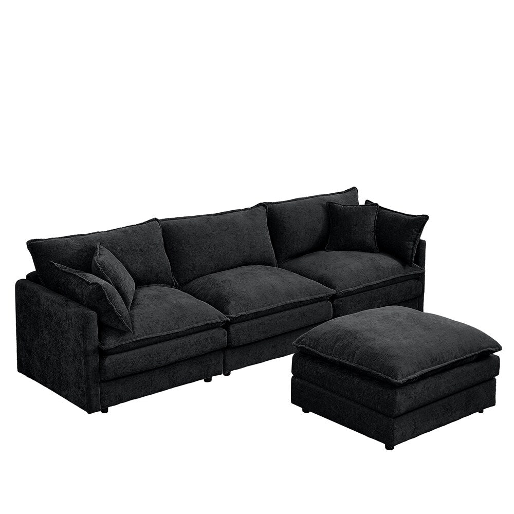 3-Seater Comfy Cloud Couches with Movable Ottoman
