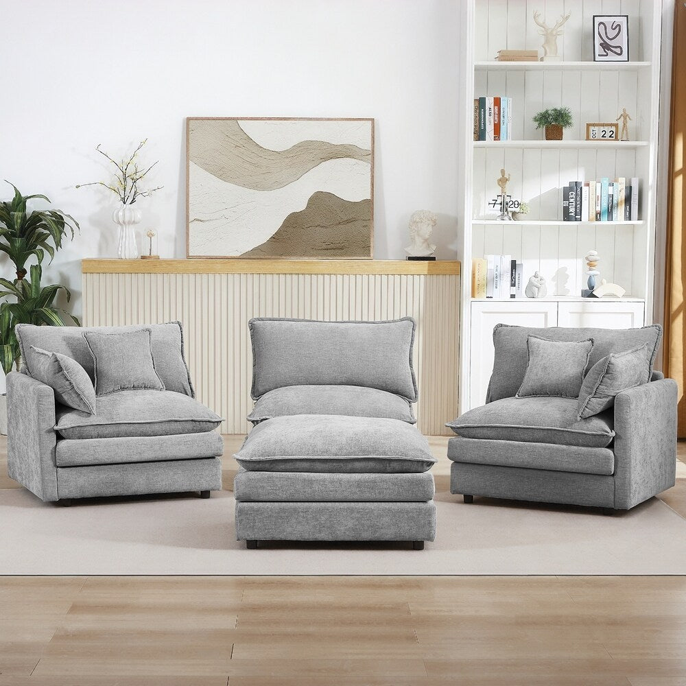 3-Seater Comfy Cloud Couches with Movable Ottoman