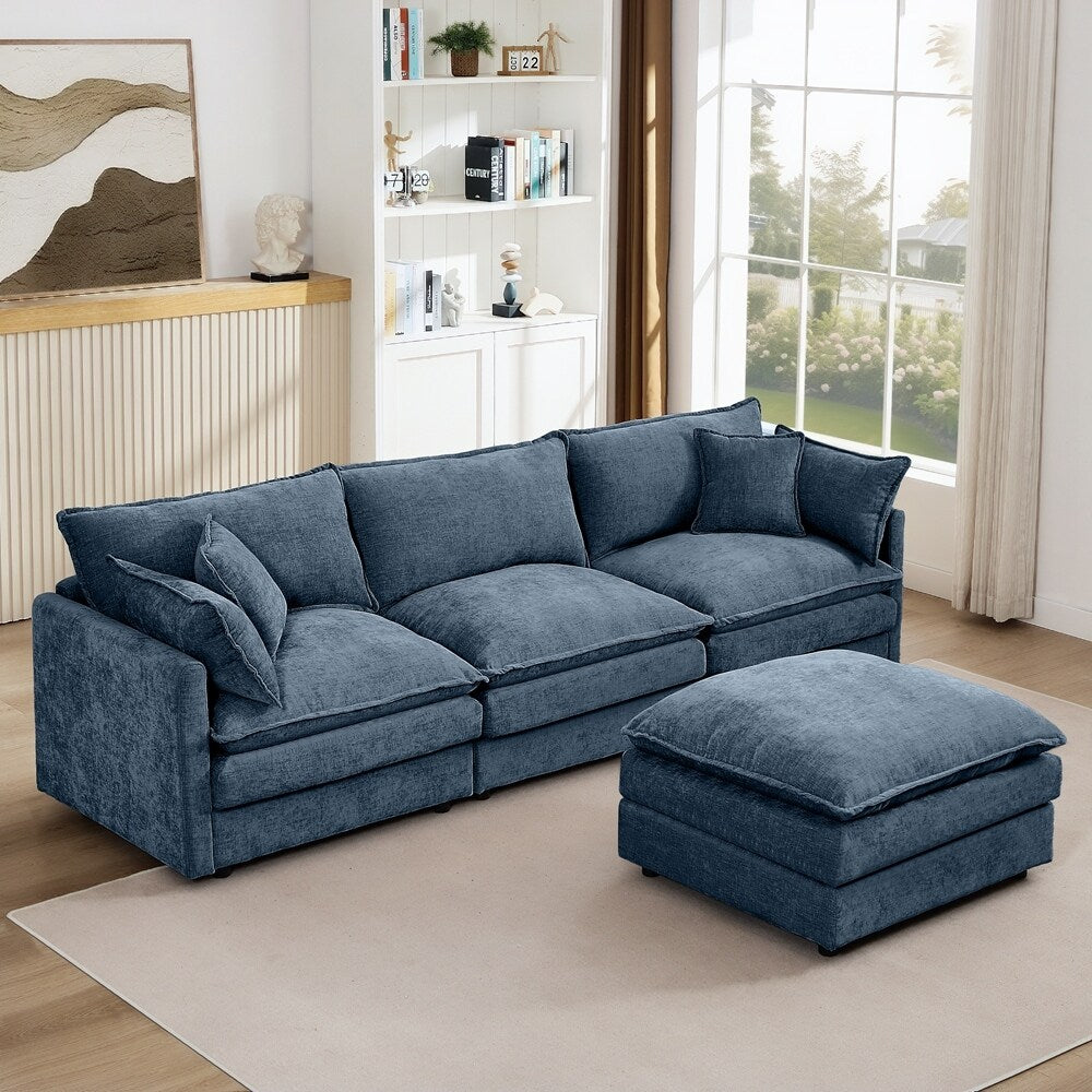 3-Seater Comfy Cloud Couches with Movable Ottoman