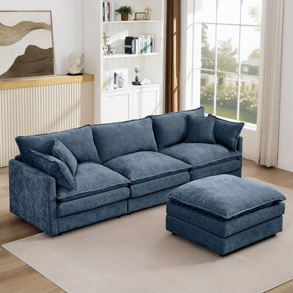 3-Seater Comfy Cloud Couches with Movable Ottoman