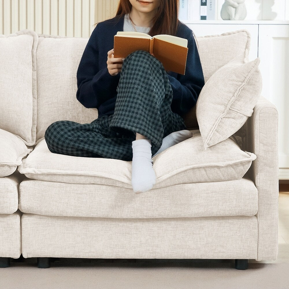 3-Seater Comfy Cloud Couches with Movable Ottoman