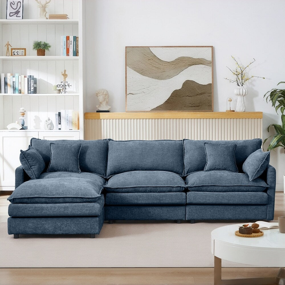 3-Seater Comfy Cloud Couches with Movable Ottoman