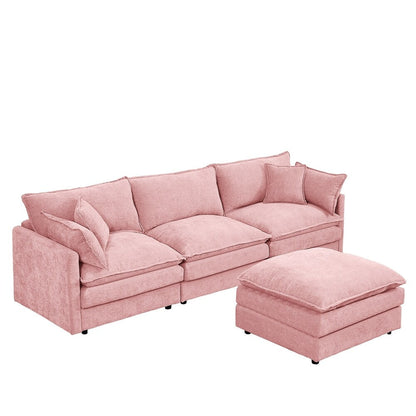 3-Seater Comfy Cloud Couches with Movable Ottoman