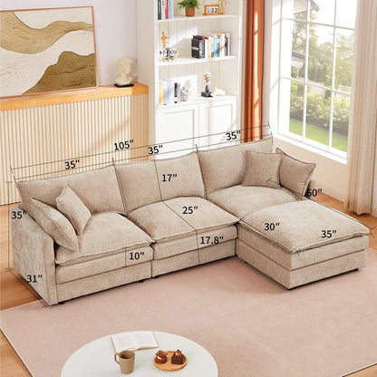 3-Seater Comfy Cloud Couches with Movable Ottoman