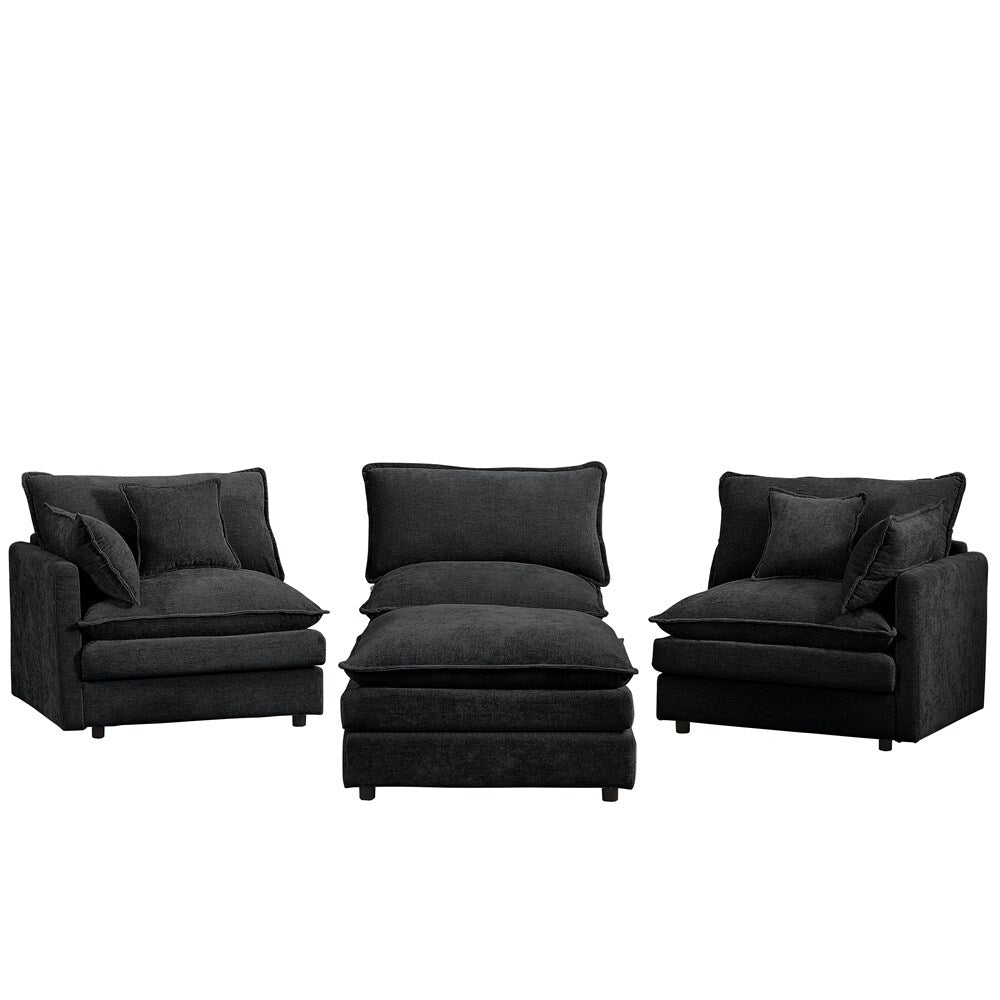 3-Seater Comfy Cloud Couches with Movable Ottoman