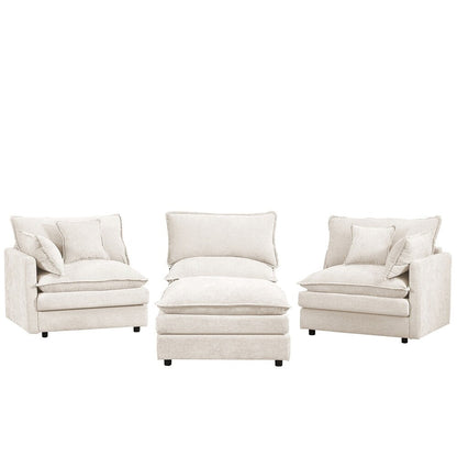 3-Seater Comfy Cloud Couches with Movable Ottoman