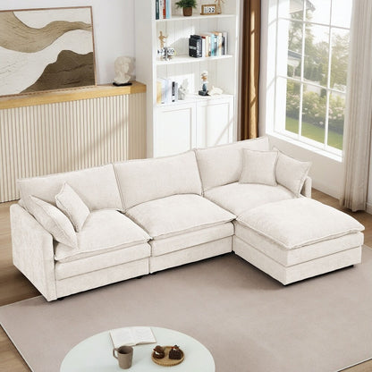 3-Seater Comfy Cloud Couches with Movable Ottoman