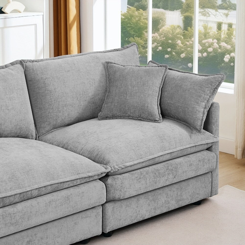 3-Seater Comfy Cloud Couches with Movable Ottoman