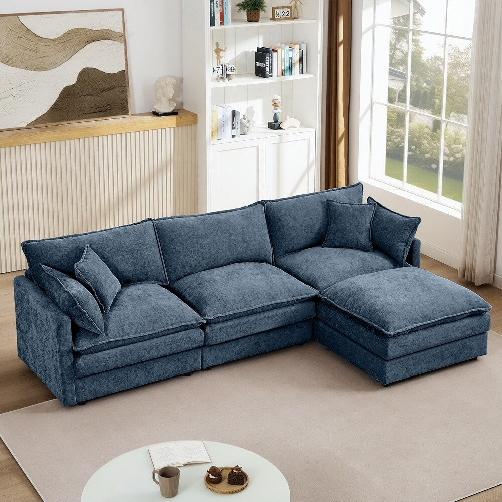 3-Seater Comfy Cloud Couches with Movable Ottoman