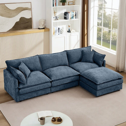 3-Seater Comfy Cloud Couches with Movable Ottoman