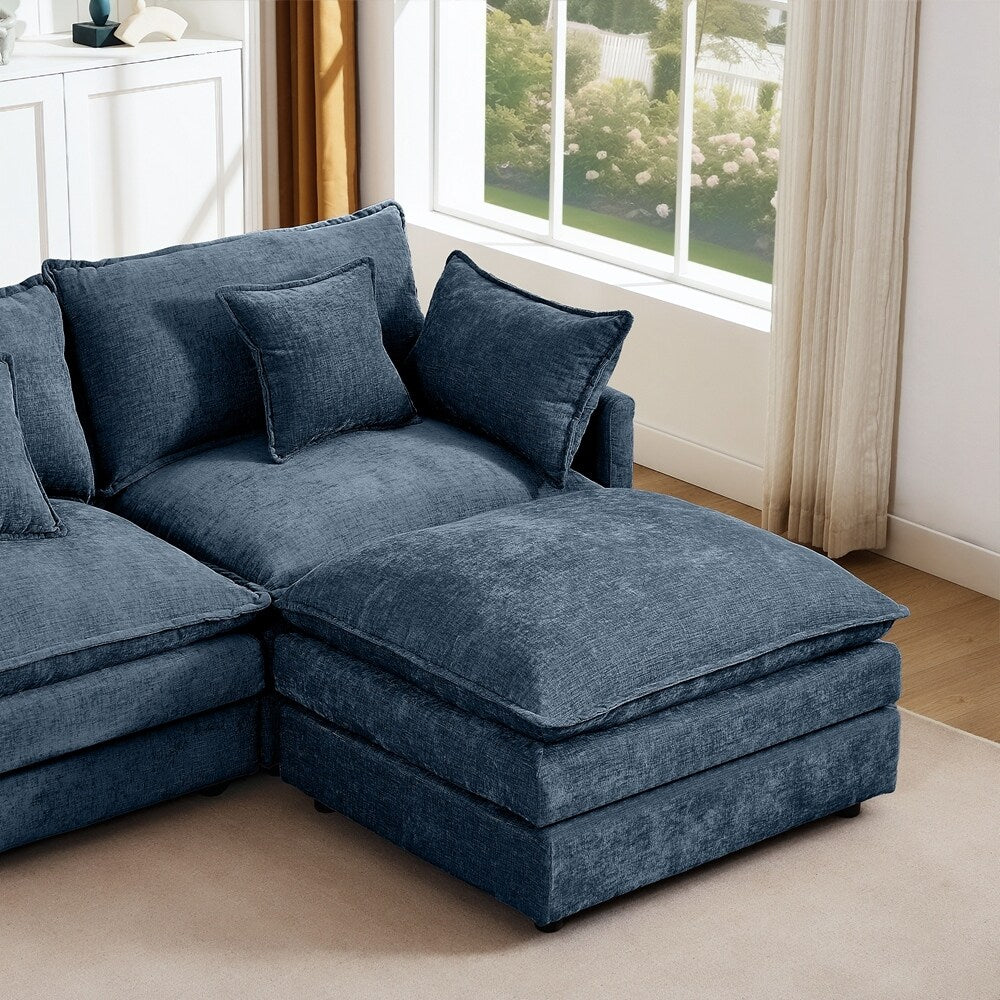 3-Seater Comfy Cloud Couches with Movable Ottoman