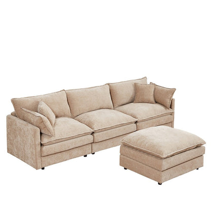 3-Seater Comfy Cloud Couches with Movable Ottoman