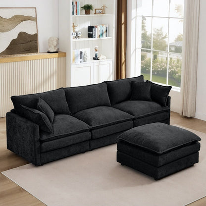 3-Seater Comfy Cloud Couches with Movable Ottoman