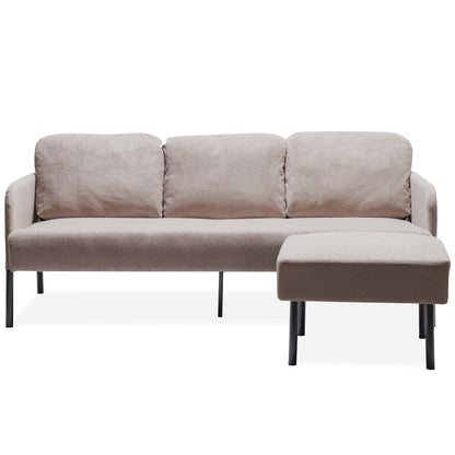 3 Seater L-Shaped Polyester Fabric Sofa with Ottoman, Modern Upholstered Sofa, Comfy Small Couches for Small Space