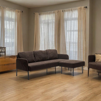3 Seater L-Shaped Polyester Fabric Sofa with Ottoman, Modern Upholstered Sofa, Comfy Small Couches for Small Space