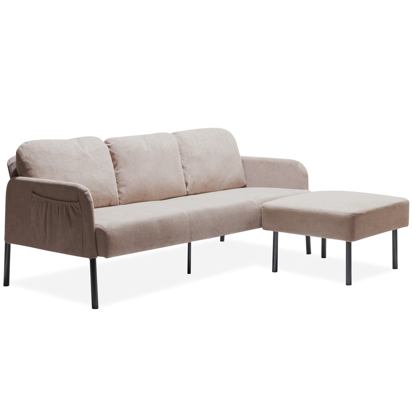 3 Seater L-Shaped Polyester Fabric Sofa with Ottoman, Modern Upholstered Sofa, Comfy Small Couches for Small Space