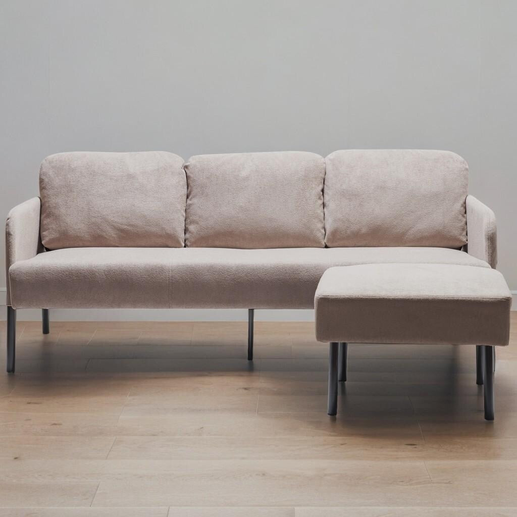 3 Seater L-Shaped Polyester Fabric Sofa with Ottoman, Modern Upholstered Sofa, Comfy Small Couches for Small Space