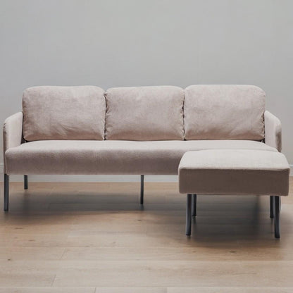 3 Seater L-Shaped Polyester Fabric Sofa with Ottoman, Modern Upholstered Sofa, Comfy Small Couches for Small Space