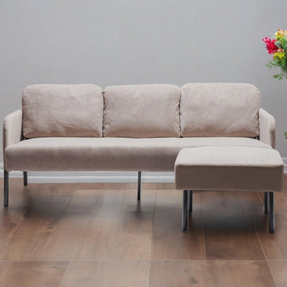3 Seater L-Shaped Polyester Fabric Sofa with Ottoman, Modern Upholstered Sofa, Comfy Small Couches for Small Space