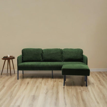 3 Seater L-Shaped Polyester Fabric Sofa with Ottoman, Modern Upholstered Sofa, Comfy Small Couches for Small Space