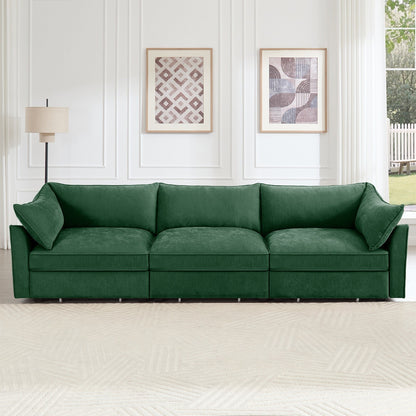 3-Seater Large Wide & Deep Sofa with Pull out Drawers Under Each Seat, Crescent-Shaped Armrests and Wraparound Back
