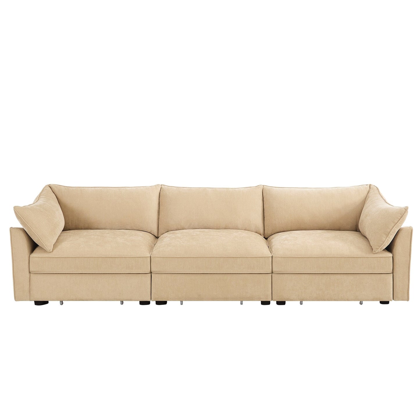 3-Seater Large Wide & Deep Sofa with Pull out Drawers Under Each Seat, Crescent-Shaped Armrests and Wraparound Back