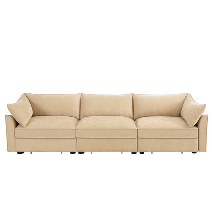 3-Seater Large Wide & Deep Sofa with Pull out Drawers Under Each Seat, Crescent-Shaped Armrests and Wraparound Back