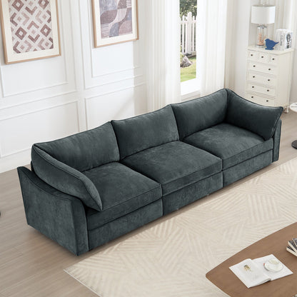 3-Seater Large Wide & Deep Sofa with Pull out Drawers Under Each Seat, Crescent-Shaped Armrests and Wraparound Back